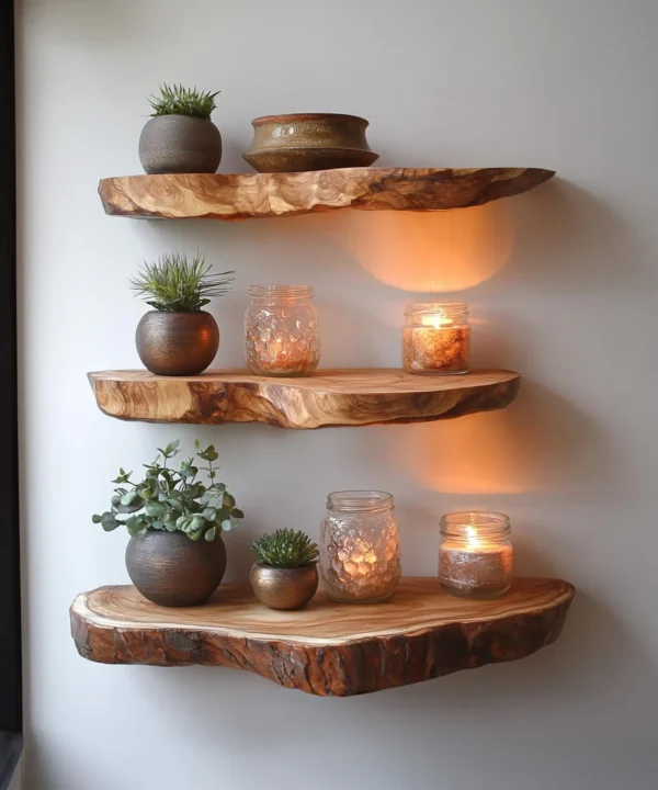 Live Edge Rustic Wood Floating Shelf for Desk or Wall