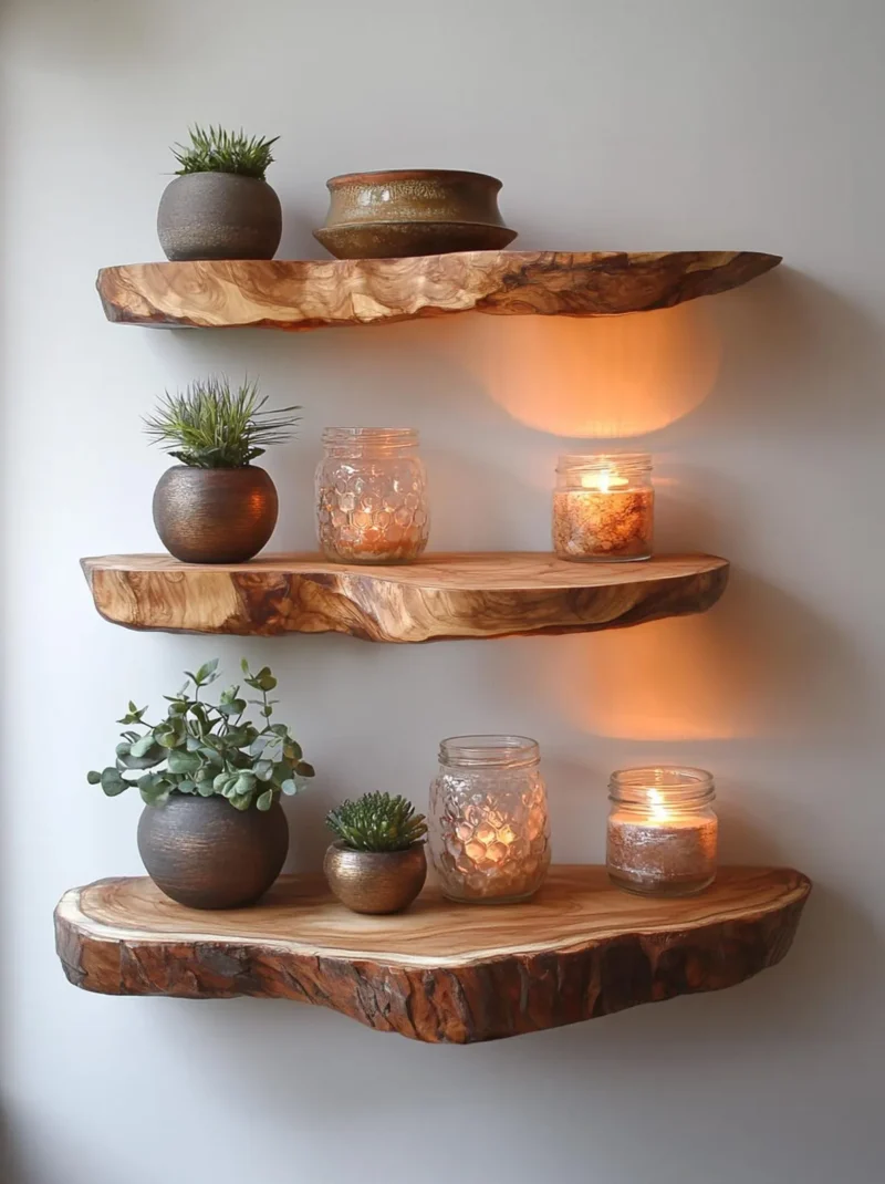 Live Edge Rustic Wood Floating Shelf For Desk Or Wall